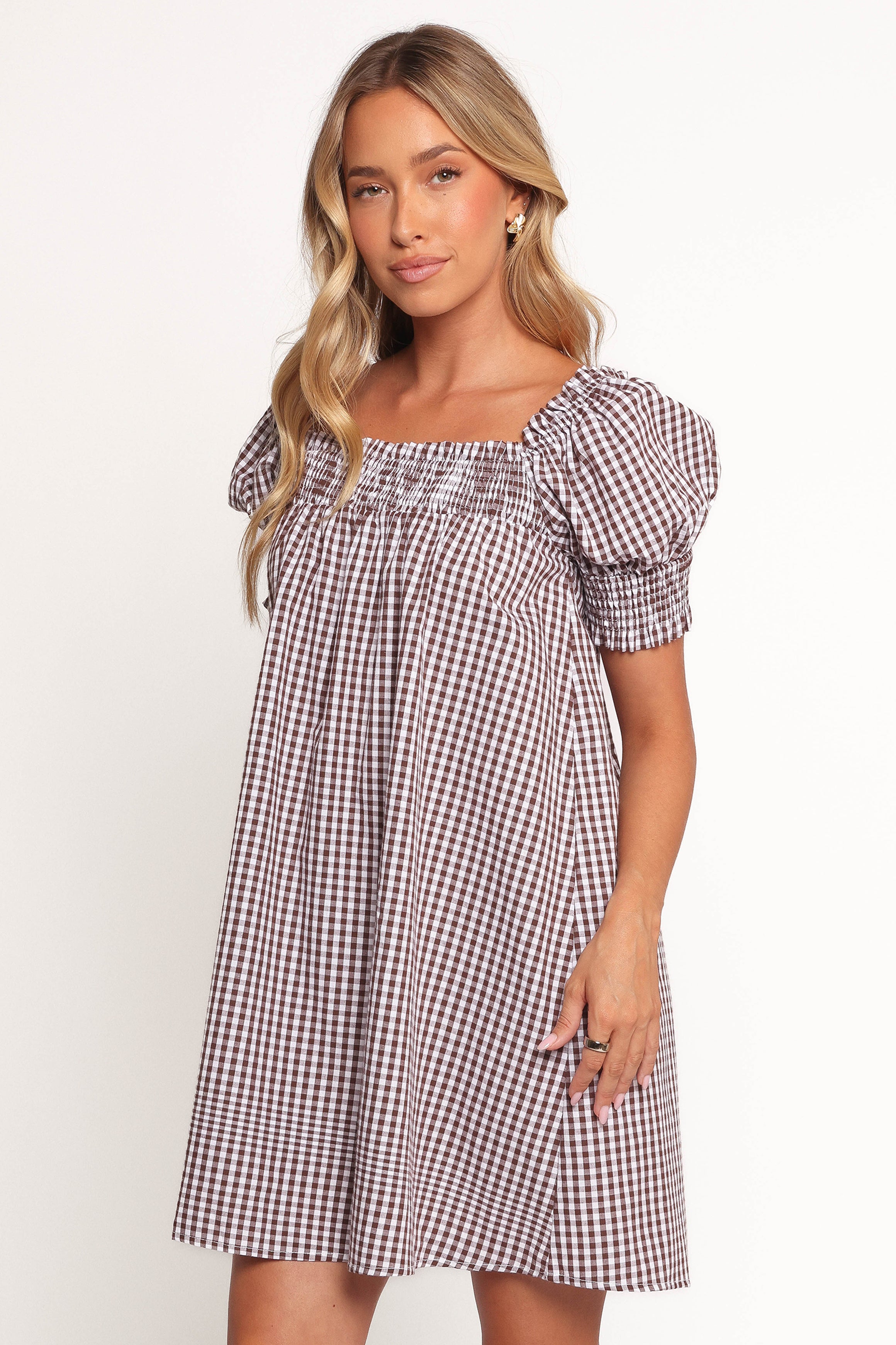 Petal and Pup USA DRESSES Kennedy Smock Mini Dress - Chocolate Gingham