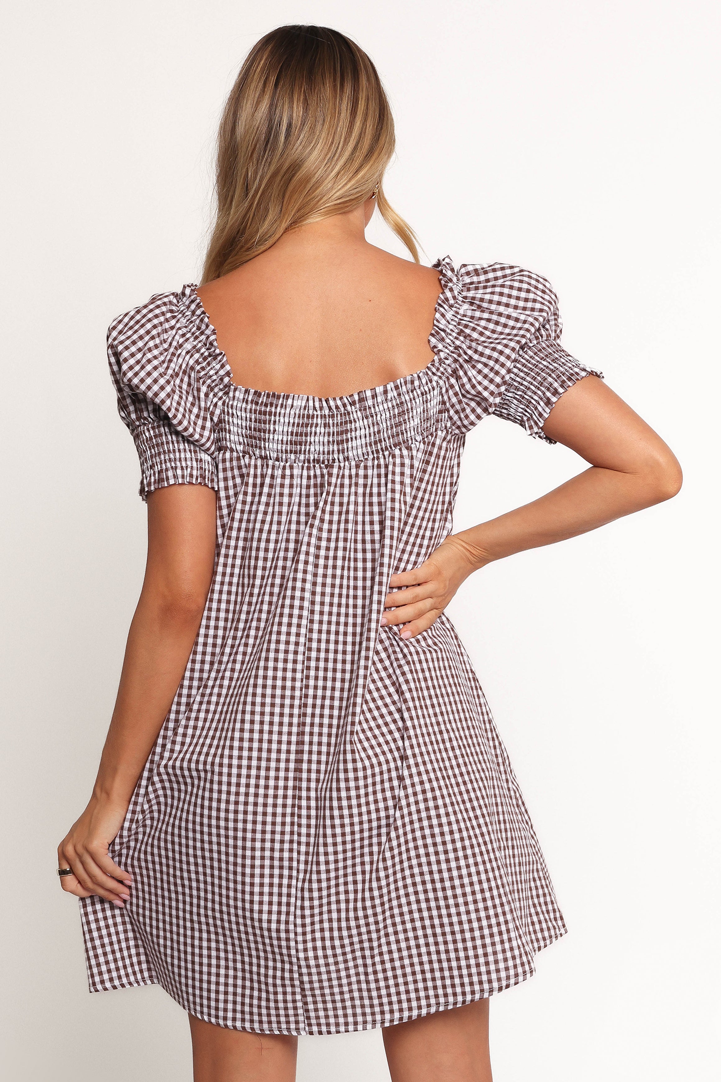 Petal and Pup USA DRESSES Kennedy Smock Mini Dress - Chocolate Gingham