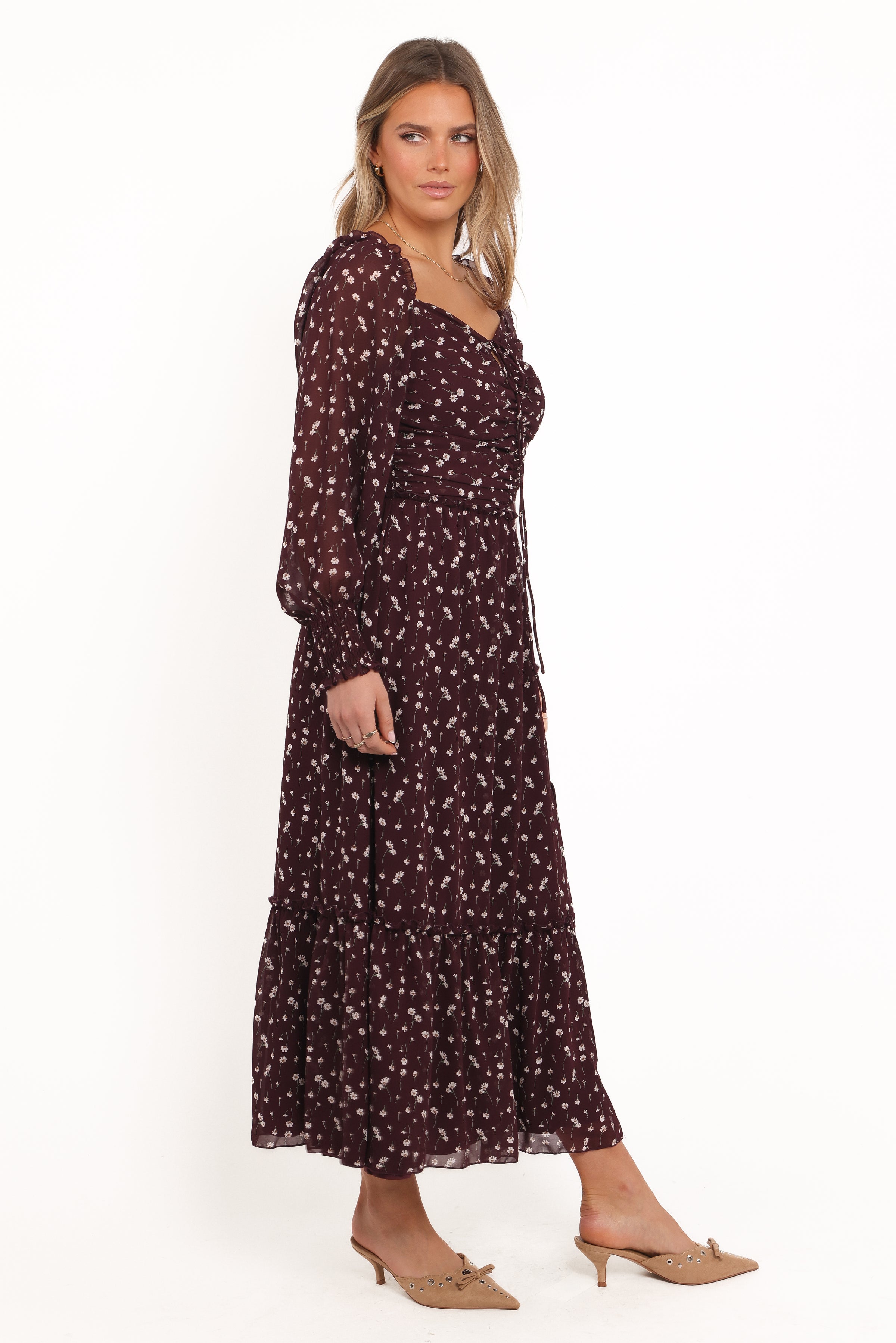 Petal and Pup USA DRESSES Keziah Long Sleeve Maxi Dress - Burgundy Floral