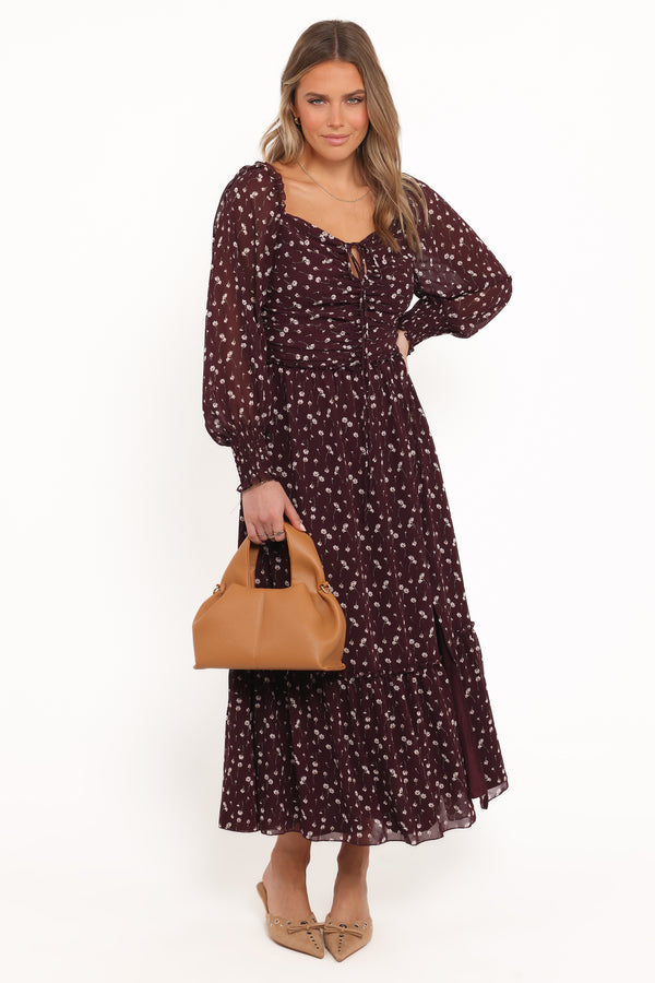 Petal and Pup USA DRESSES Keziah Long Sleeve Maxi Dress - Burgundy Floral