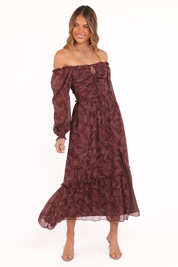 midi dress korina original new Korina Long Sleeve Maxi Dress - Burgundy Brandy Bloom