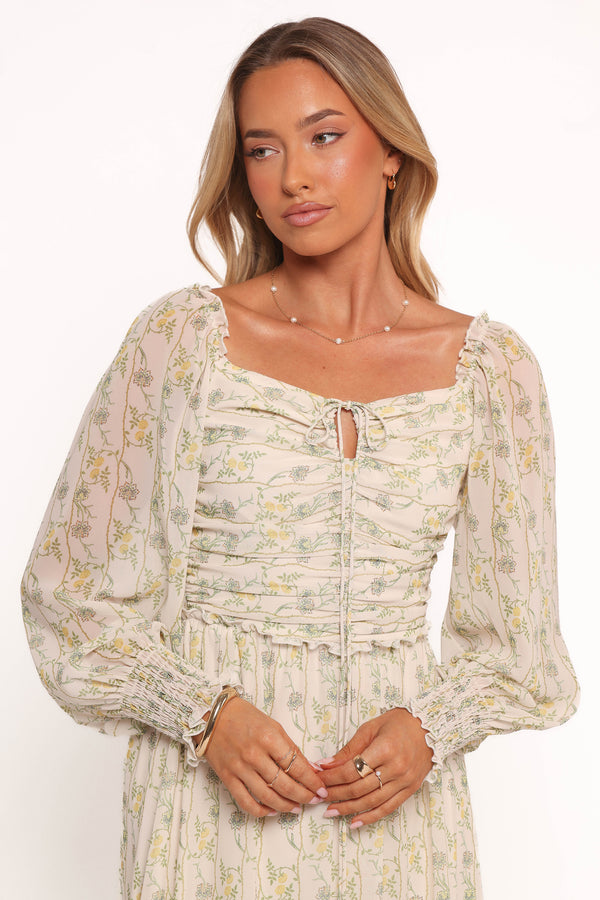 Petal and Pup USA DRESSES Keziah Long Sleeve Maxi Dress - Yellow Floral