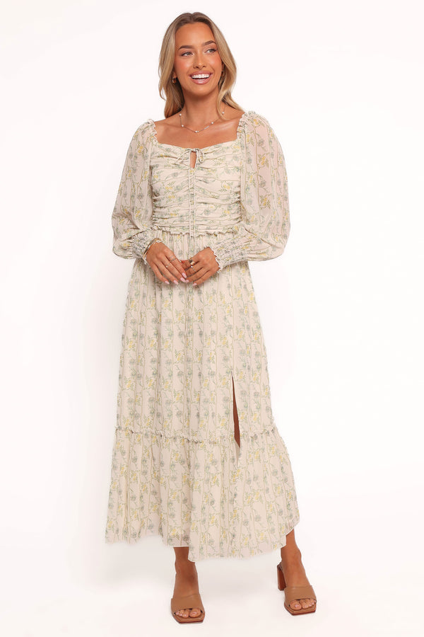 long sleeve midi maxi dress Karen Millen Viscose Crepe Chain Print Long Sleeve Midi Dress in Navy