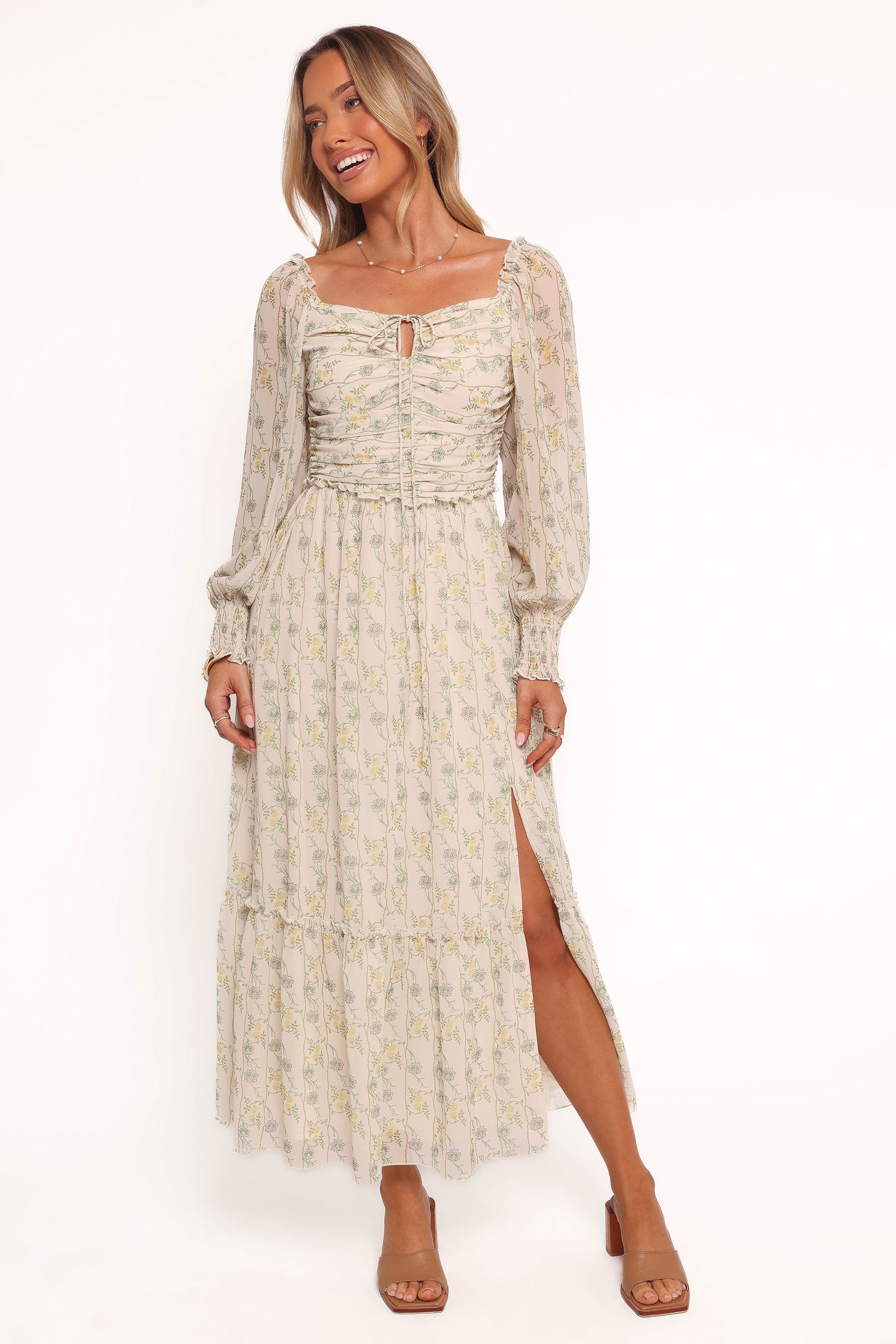 Petal and Pup USA DRESSES Keziah Long Sleeve Maxi Dress - Yellow Floral