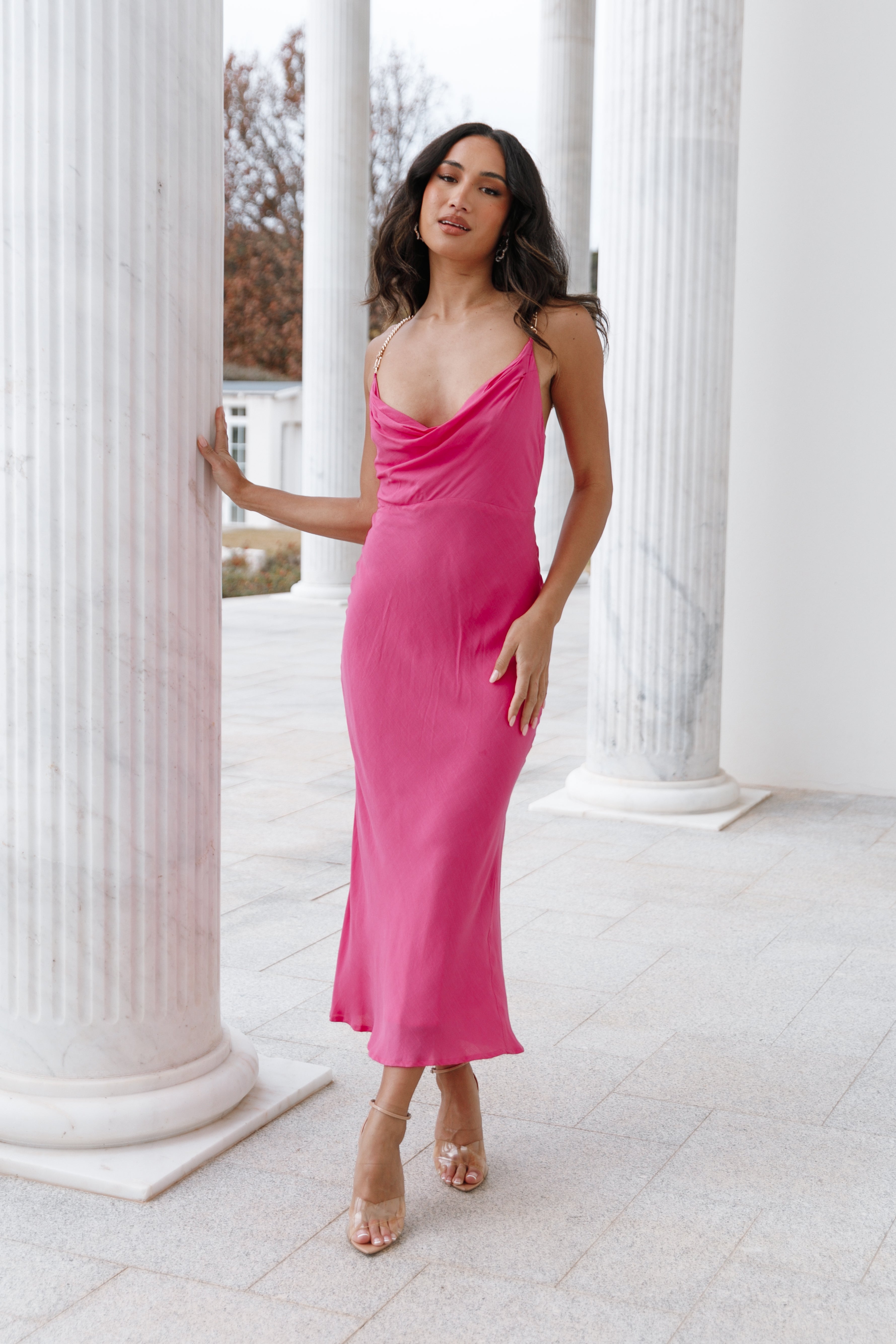 Khaleesi Slip Midi Dress Pink Petal Pup USA