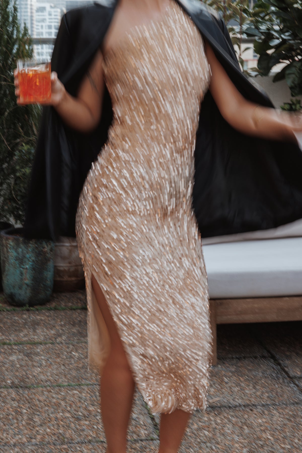 gold cocktail dresses Petal and Pup Kiki One Shoulder Midi Dress
