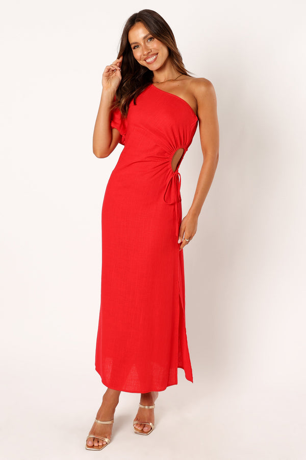 Petal and Pup USA DRESSES Kimmie One Shoulder Cut Out Midi Dress - Red