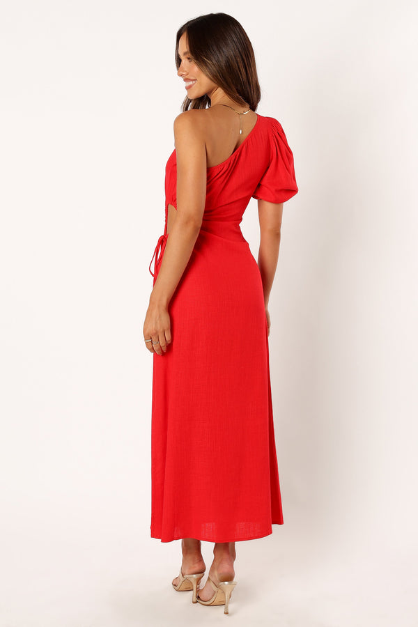 Petal and Pup USA DRESSES Kimmie One Shoulder Cut Out Midi Dress - Red