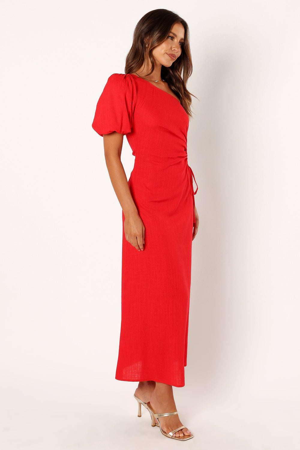 Petal and Pup USA DRESSES Kimmie One Shoulder Cut Out Midi Dress - Red