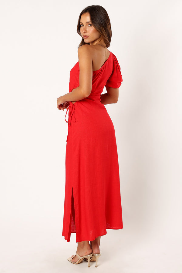 Petal and Pup USA DRESSES Kimmie One Shoulder Cut Out Midi Dress - Red