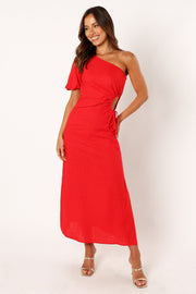 Petal and Pup USA DRESSES Kimmie One Shoulder Cut Out Midi Dress - Red