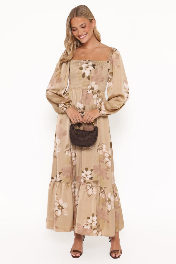 Petal and Pup USA DRESSES Kindra Long Sleeve Maxi Dress - Brown Floral