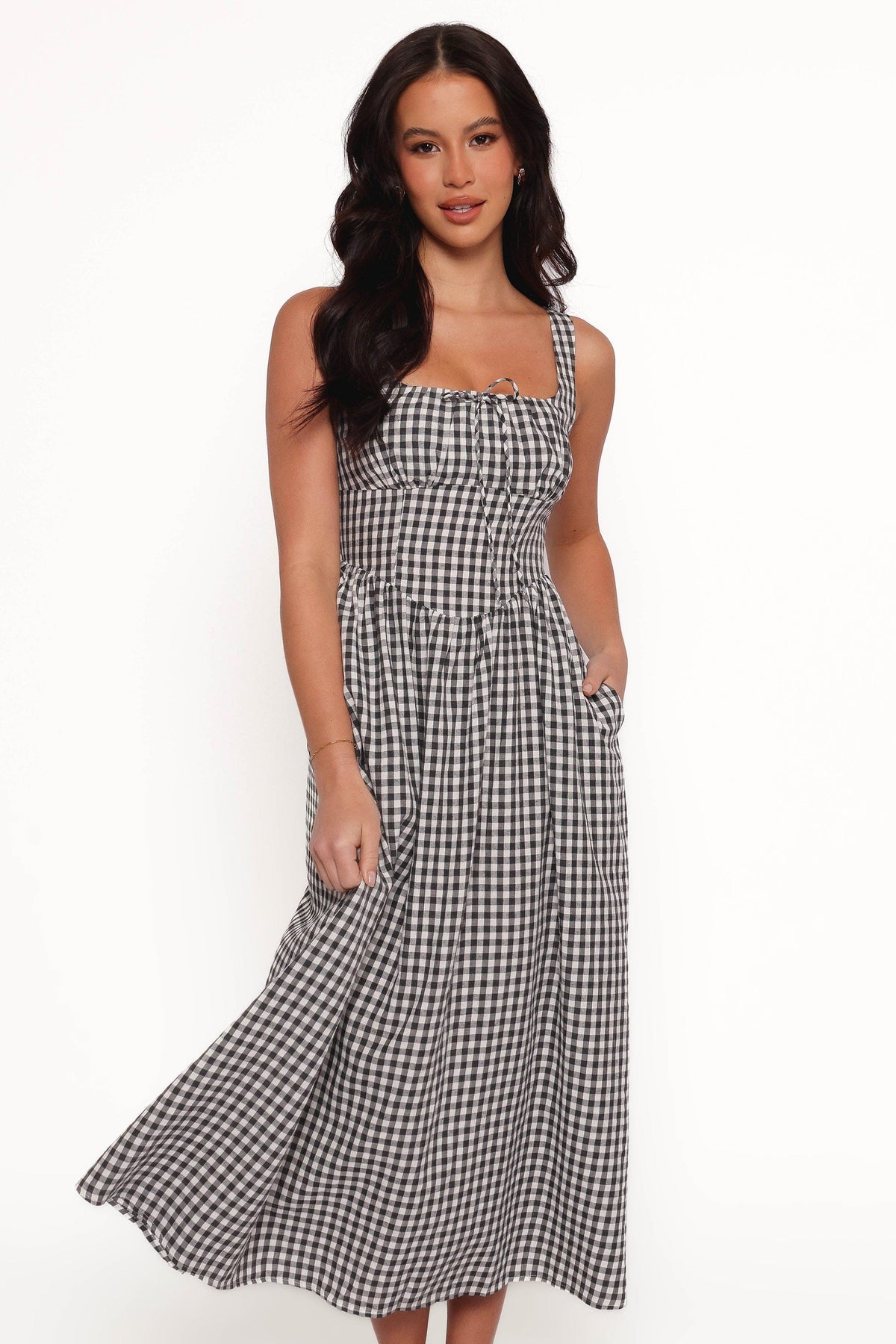 black white gingham dress Petal and Pup Women's Kinslee Midi Dress