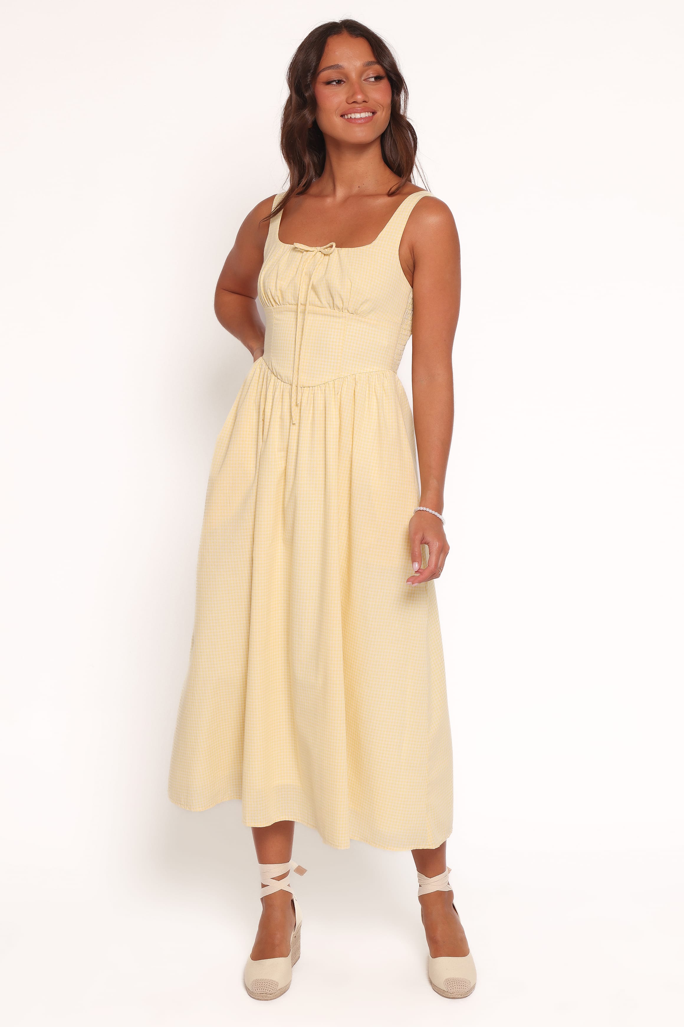 Kinslee Midi Dress - Yellow Gingham Kinslee Midi Dress - Yellow Gingham