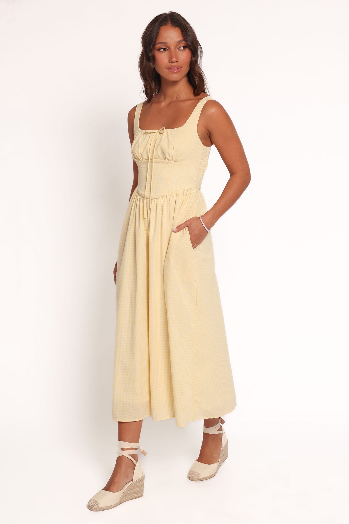 yellow gingham dress Kinslee Midi Dress - Yellow Gingham