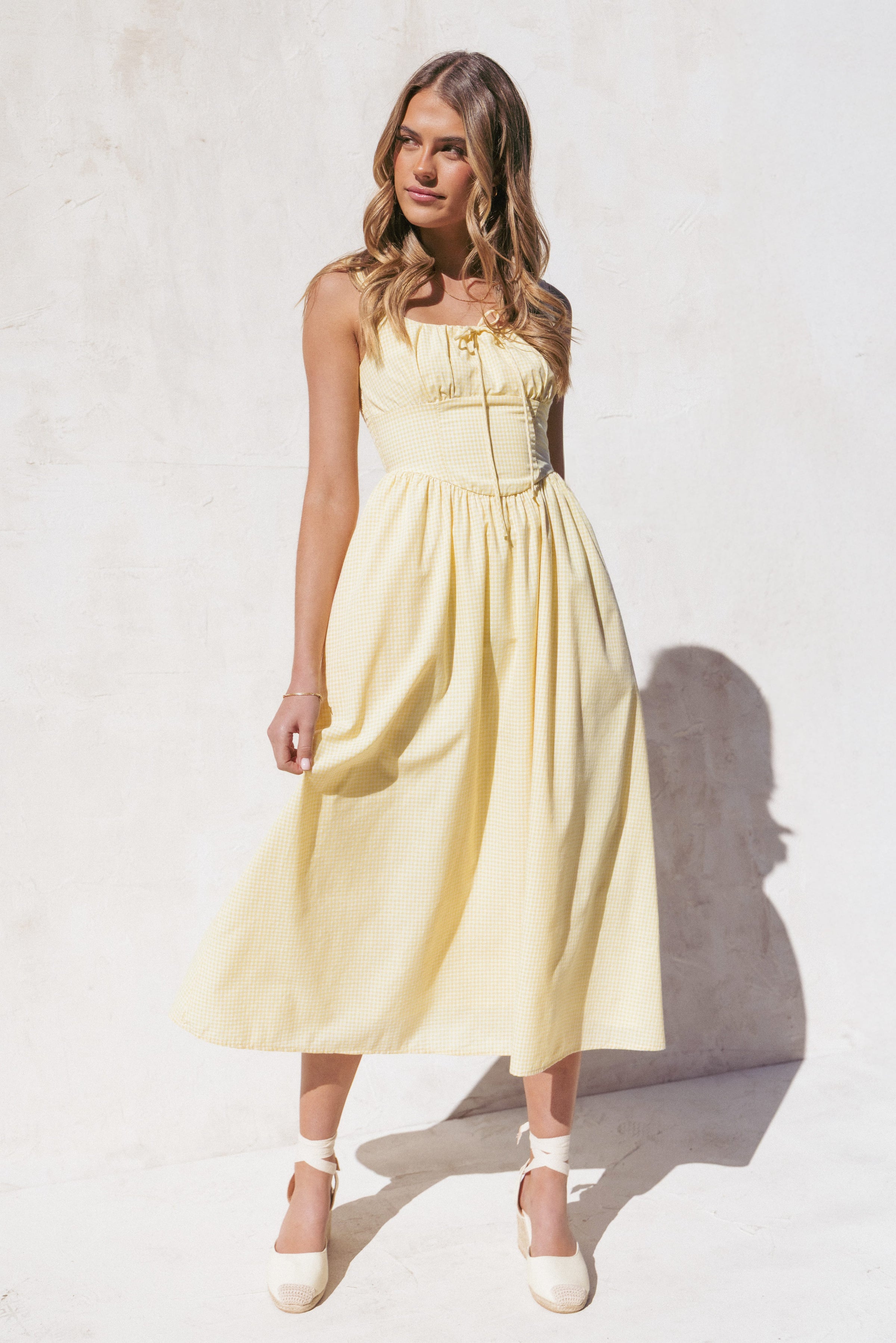 Kinslee Midi Dress - Yellow Gingham Kinslee Midi Dress - Yellow Gingham