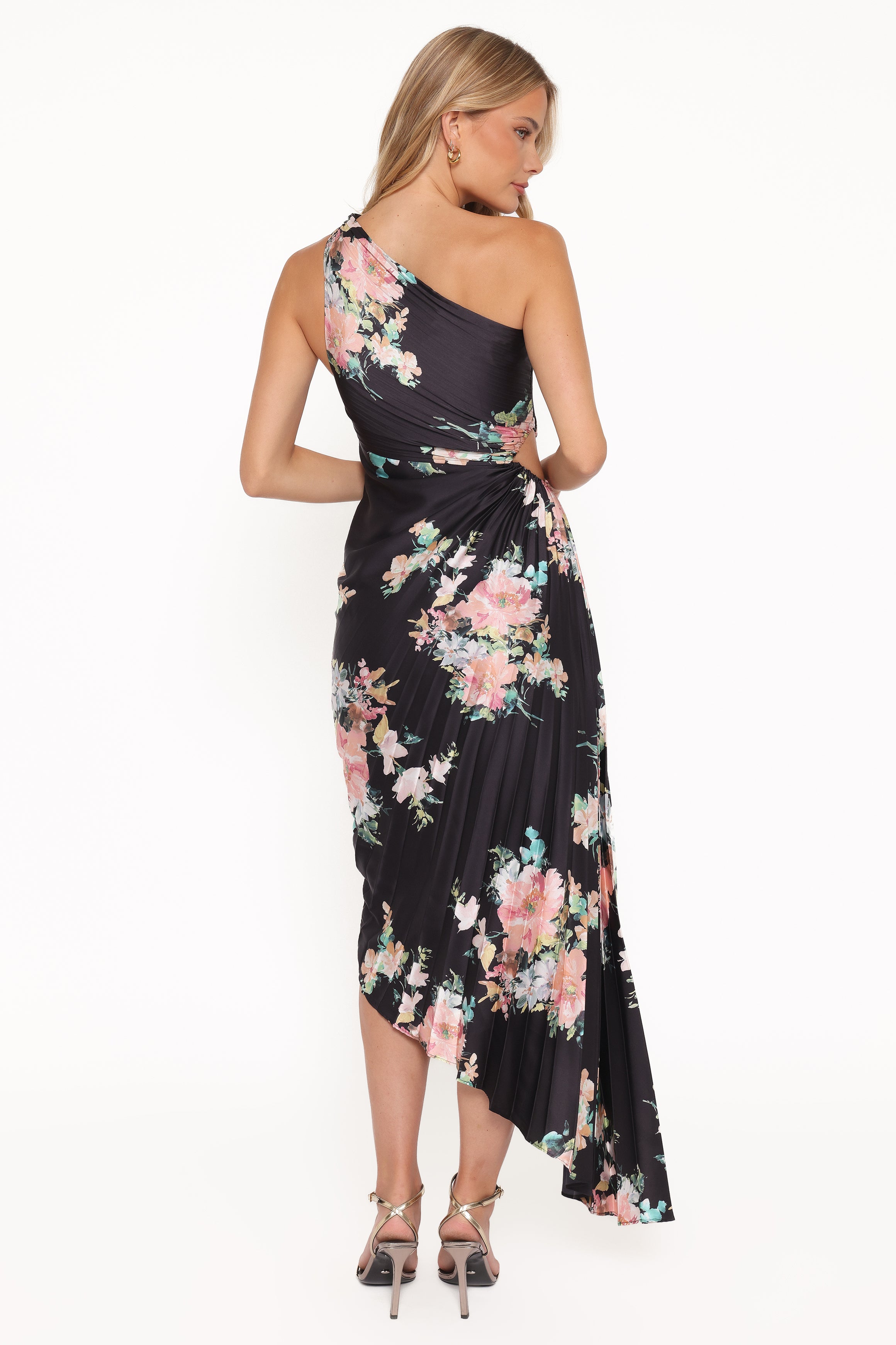 Petal and Pup USA DRESSES Kleo One Shoulder Maxi Dress - Black Floral
