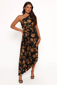 Petal and Pup USA DRESSES Kleo One Shoulder Maxi Dress - Black/Gold