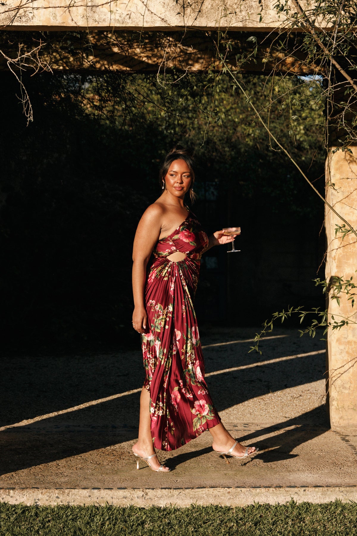 burgundy ditsy floral dress Ditsy Floral Smocked Midi Dress