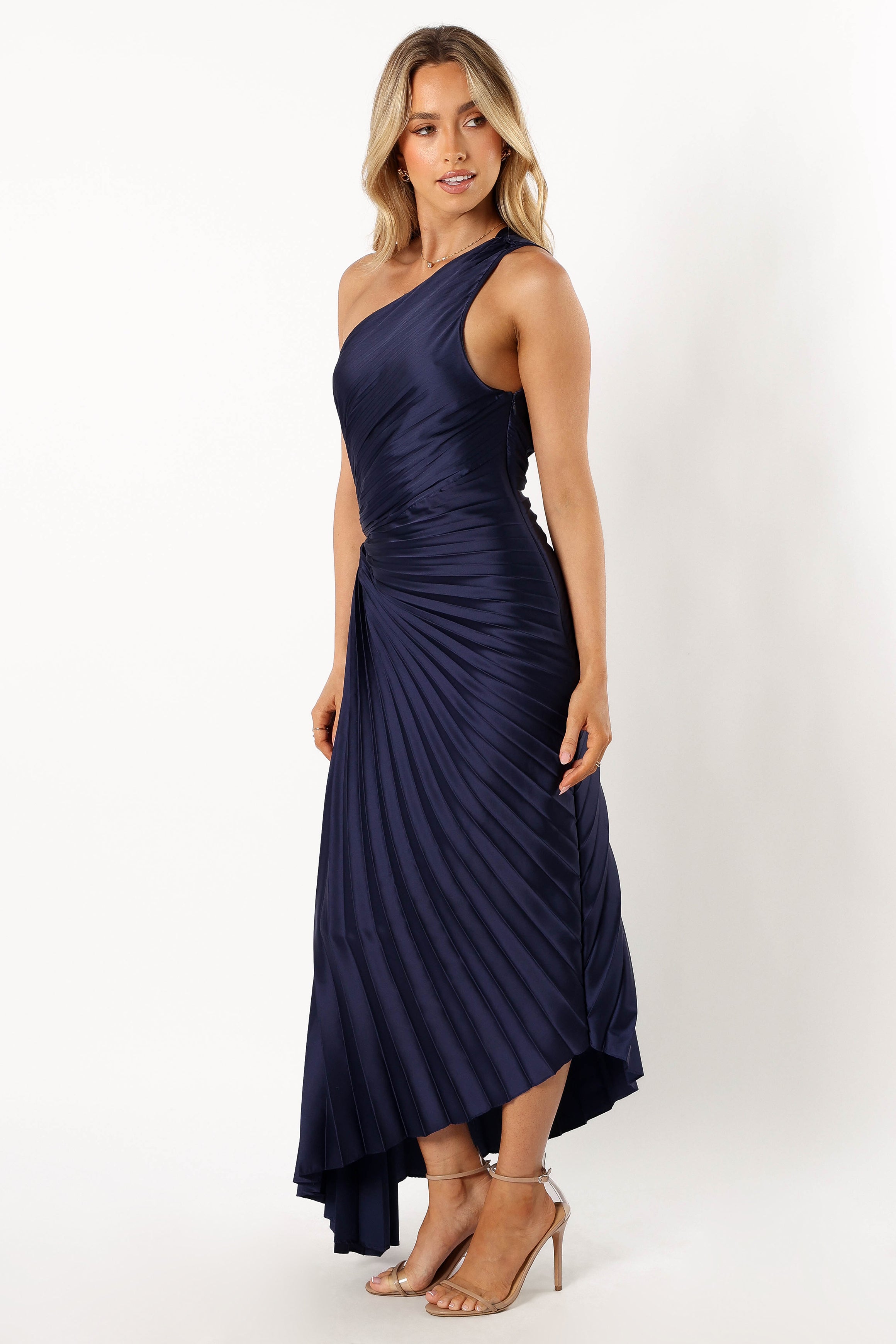 Navy one shoulder plumetis maxi dress hotsell