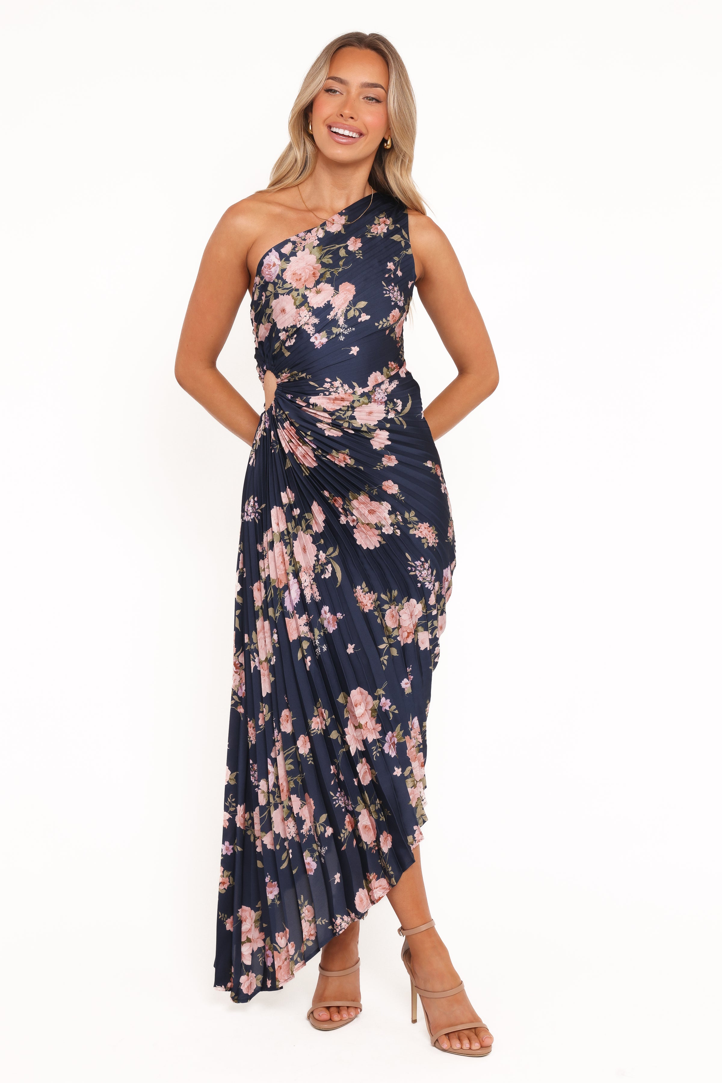 Petal and Pup USA DRESSES Kleo One Shoulder Maxi Dress - Navy Floral