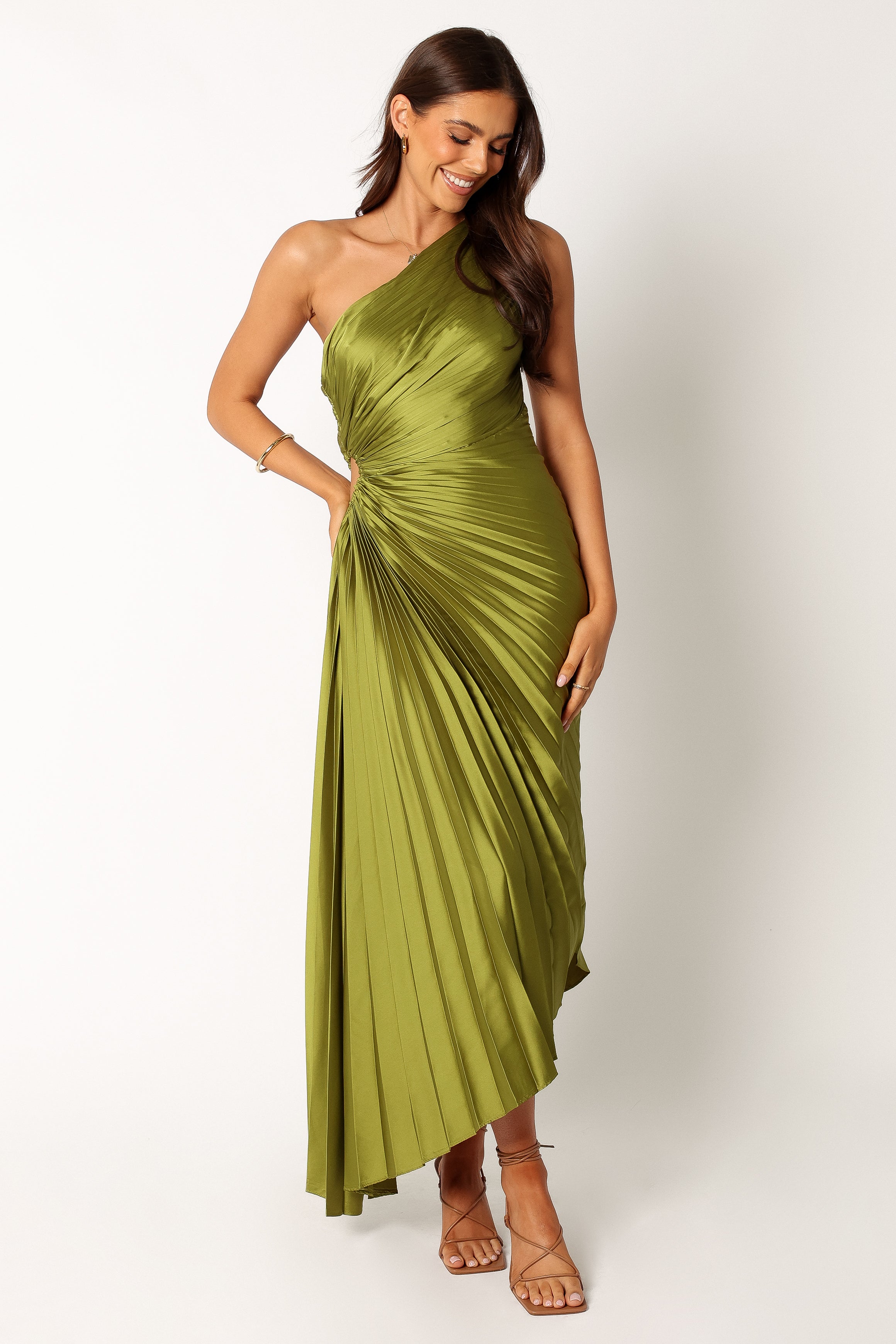 Olive Clothing - Brown Pleated Cord Maxi Dress