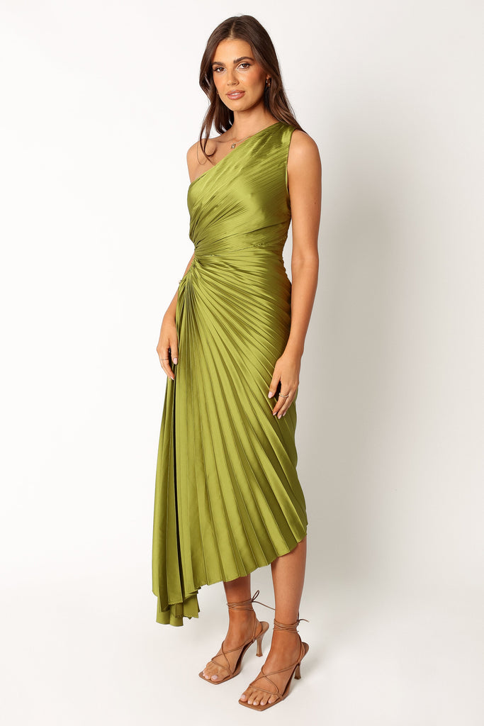 Kleo One Shoulder Maxi Dress - Olive Green