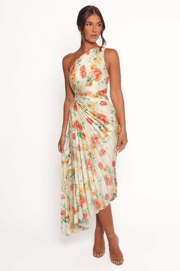 Petal and Pup USA DRESSES Kleo One Shoulder Maxi Dress - Yellow Floral