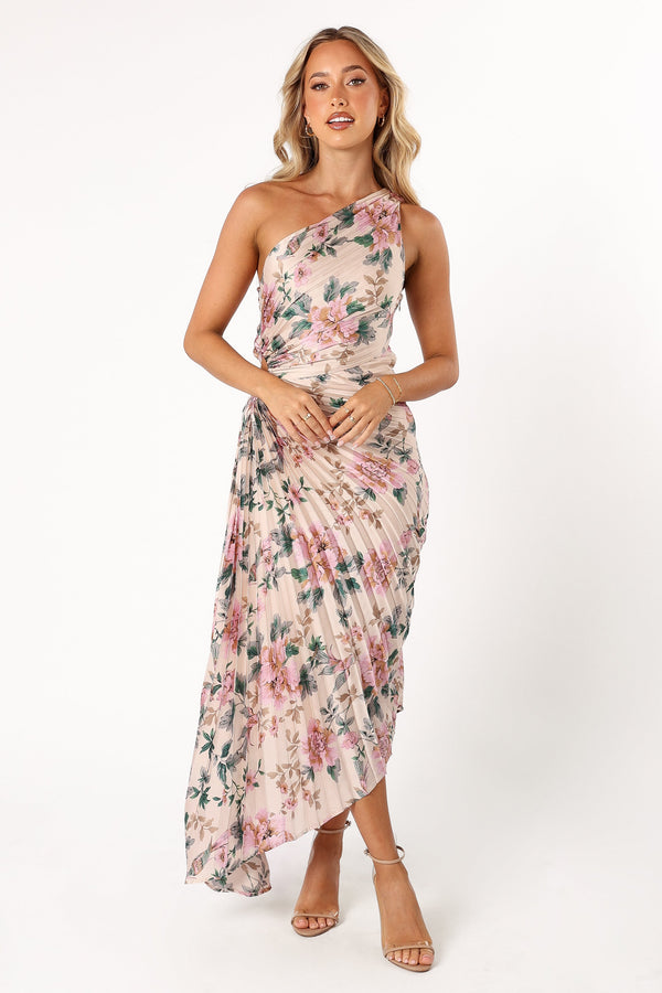 Petal and Pup USA DRESSES Kleo One Shoulder Midi Dress - Pink Floral