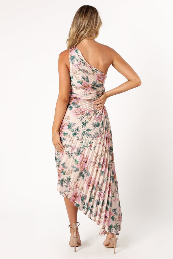 Petal and Pup USA DRESSES Kleo One Shoulder Midi Dress - Pink Floral