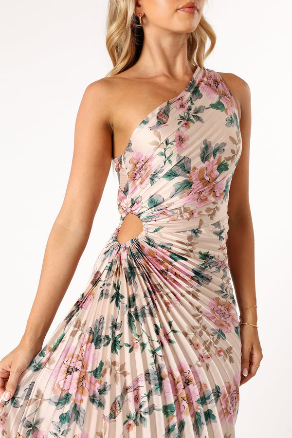 Petal and Pup USA DRESSES Kleo One Shoulder Midi Dress - Pink Floral