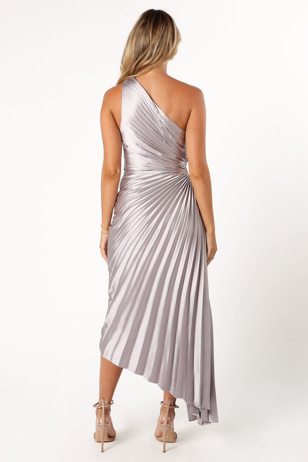 Petal and Pup USA DRESSES Kleo One Shoulder Midi Dress - Silver