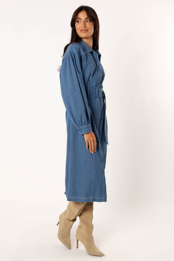 Petal and Pup USA DRESSES Kocoa Long Sleeve Midi Dress - Denim