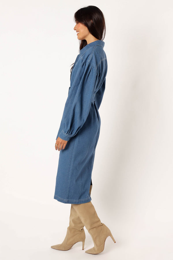 Petal and Pup USA DRESSES Kocoa Long Sleeve Midi Dress - Denim