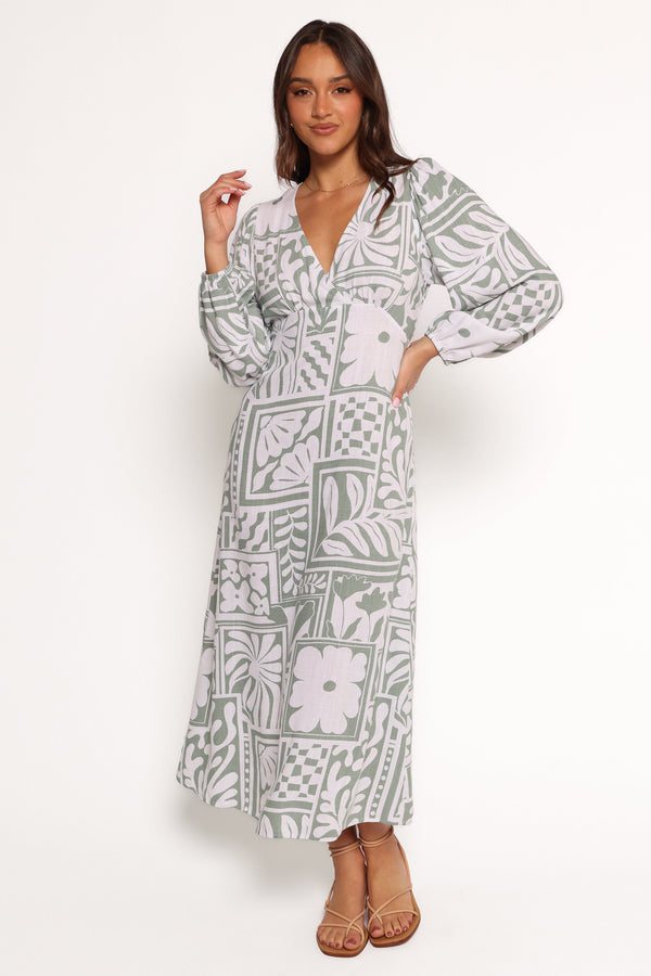 Petal and Pup USA DRESSES Kolby Long Sleeve Midi Dress - Sage Print