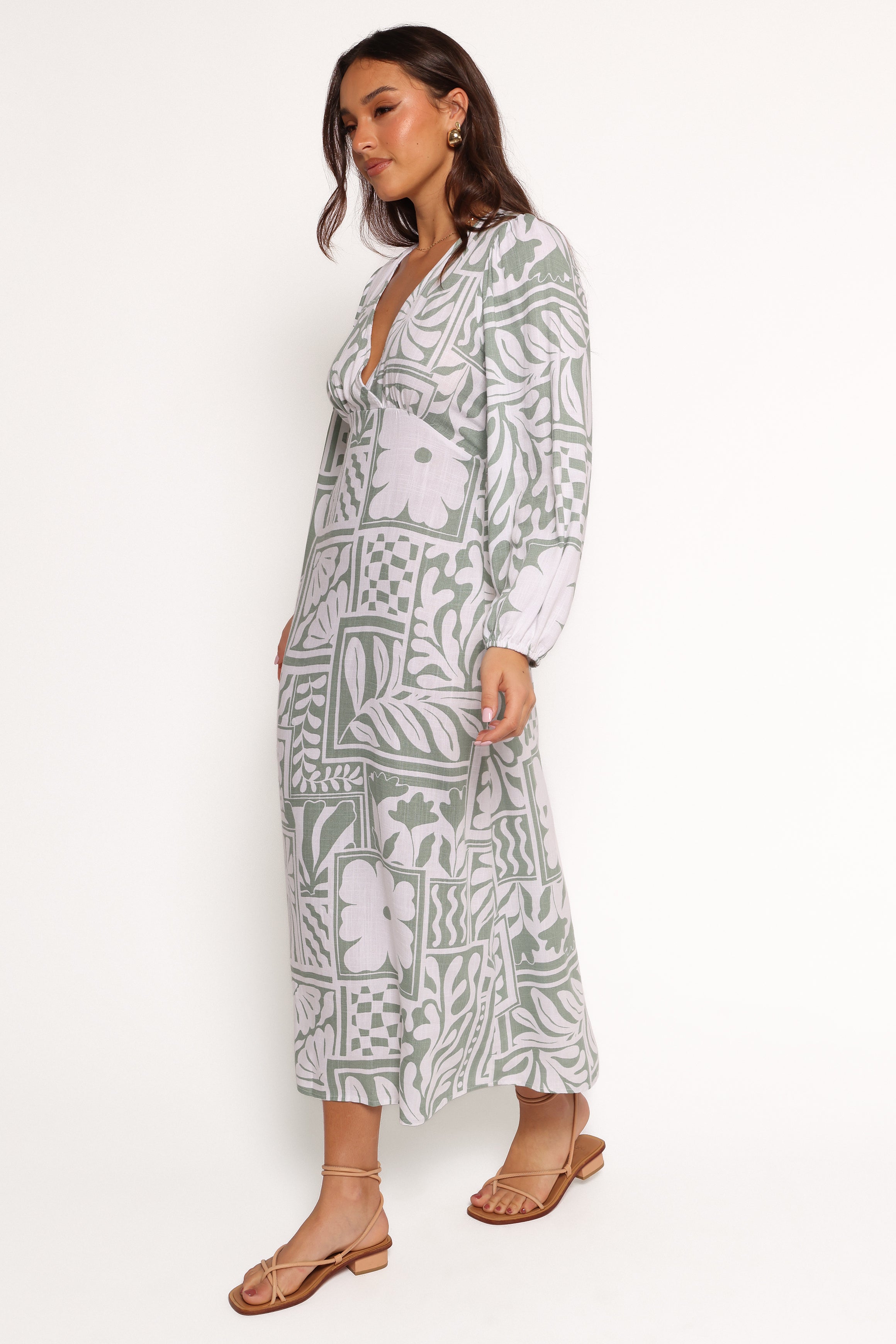 Petal and Pup USA DRESSES Kolby Long Sleeve Midi Dress - Sage Print