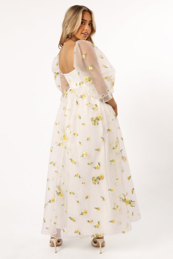 Petal and Pup USA DRESSES Kordyn Maxi Dress - White Yellow Floral