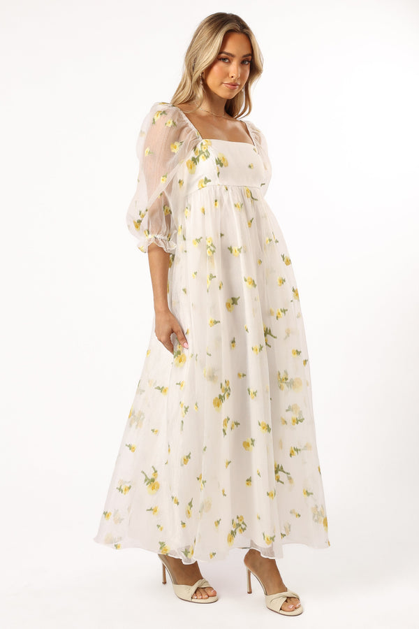 Petal and Pup USA DRESSES Kordyn Maxi Dress - White Yellow Floral