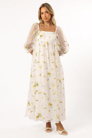 Petal and Pup USA DRESSES Kordyn Maxi Dress - White Yellow Floral