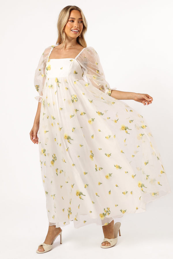 Petal and Pup USA DRESSES Kordyn Maxi Dress - White Yellow Floral