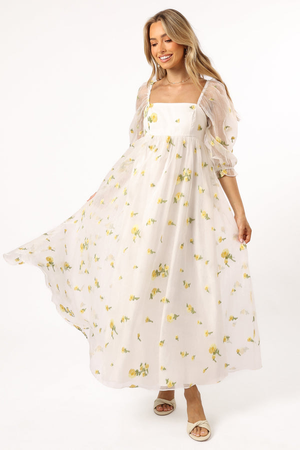 Petal and Pup USA DRESSES Kordyn Maxi Dress - White Yellow Floral