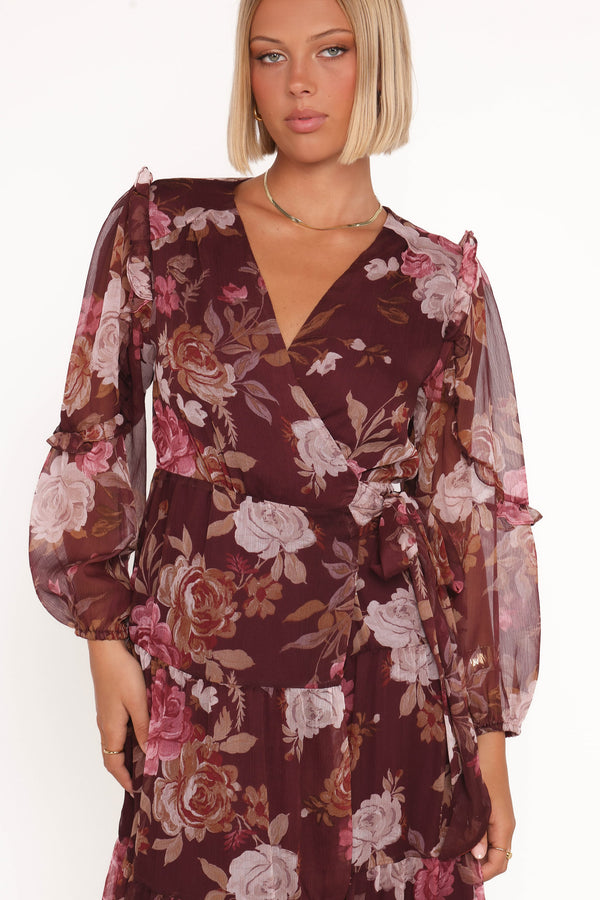 Morena Long Sleeve Midi Dress - Brown Floral | Petal & Pup USA Morena Long Sleeve Midi Dress - Brown Floral | Petal & Pup USA