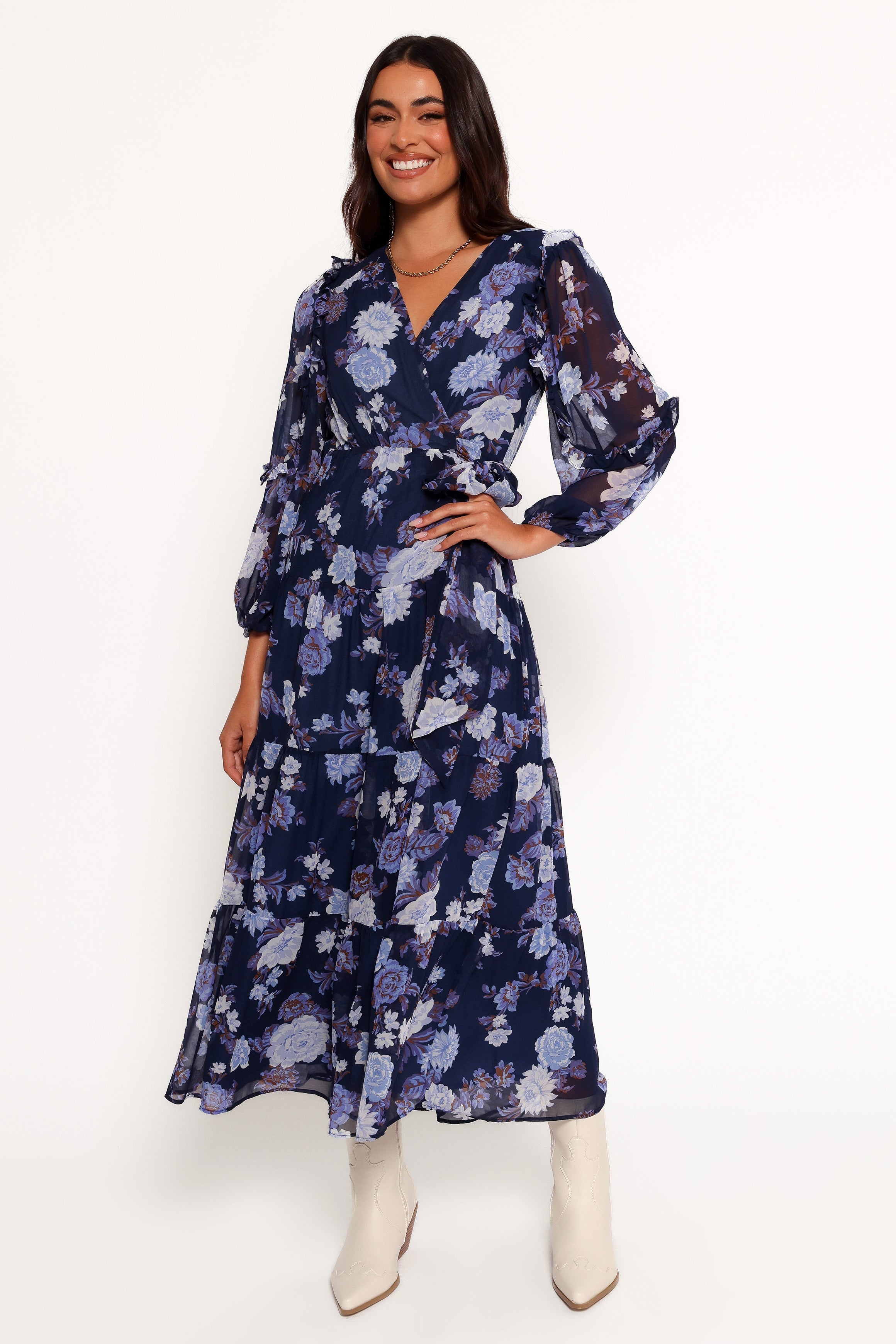 Petal and Pup USA DRESSES Korina Long Sleeve Maxi Dress - Vintage Blues