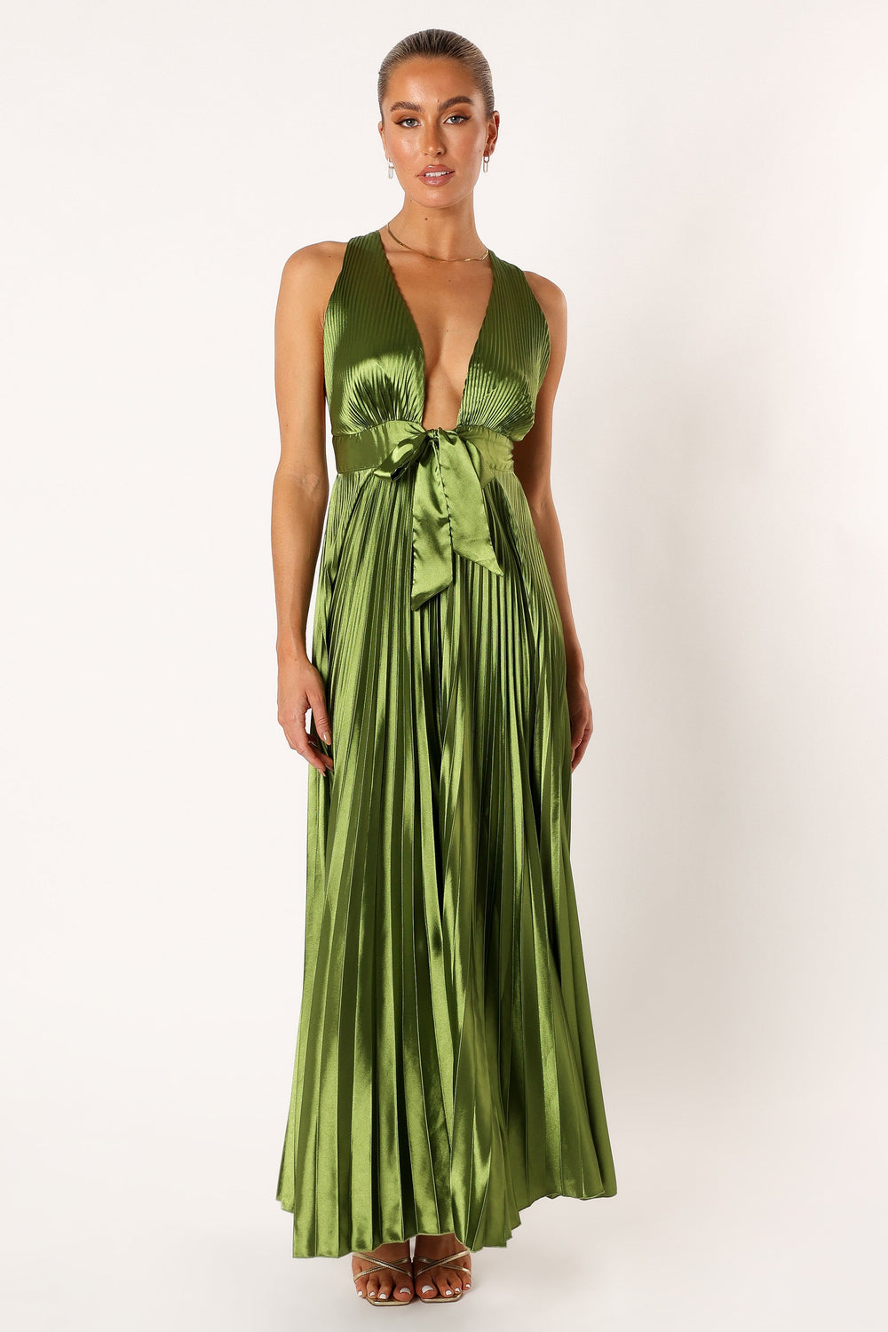 Kris Pleated Maxi Dress Martini Olive Petal & Pup USA