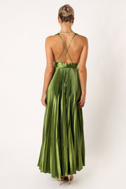 Kris Pleated Maxi Dress - Martini Olive - Petal & Pup USA