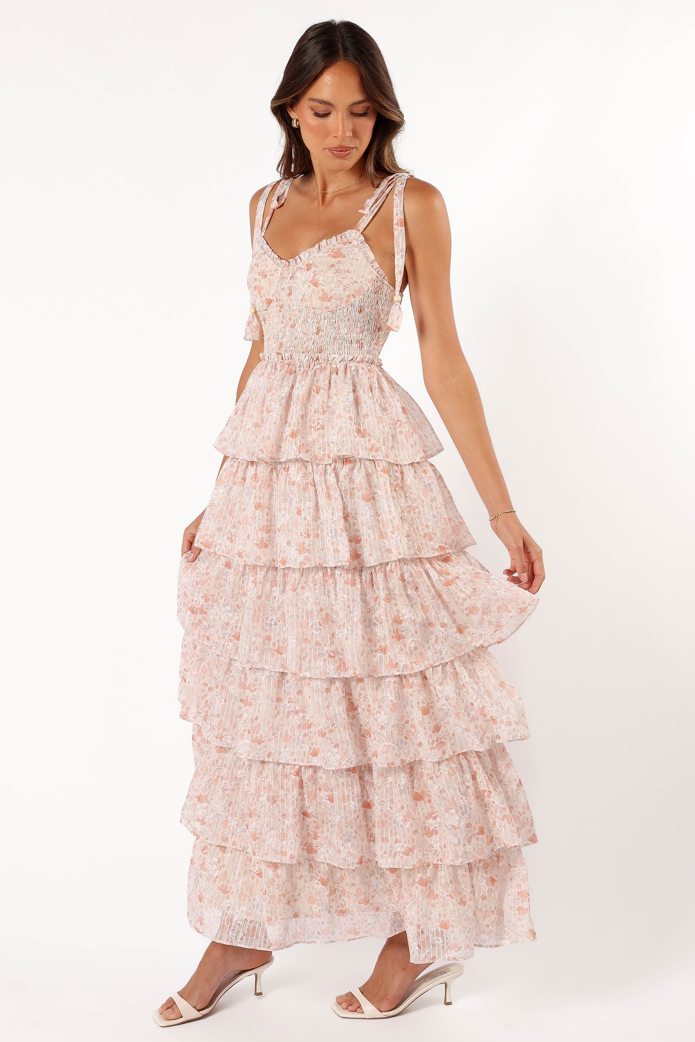 Petal Pup Kristah Maxi Dress Peach Floral M