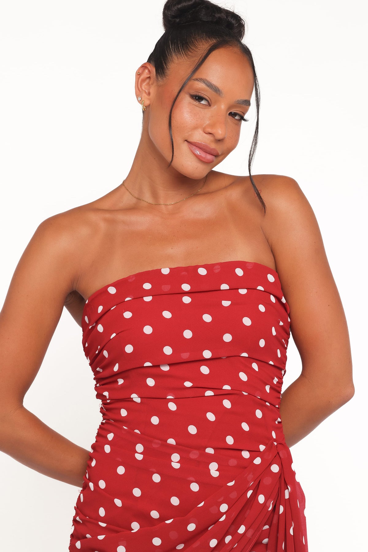 women's red mini dress Kristen Strapless Mini Dress - Red Polka Dot