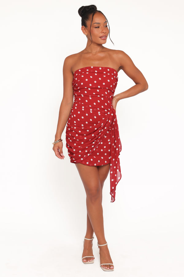 Petal and Pup USA DRESSES Kristen Strapless Mini Dress - Red Polka Dot