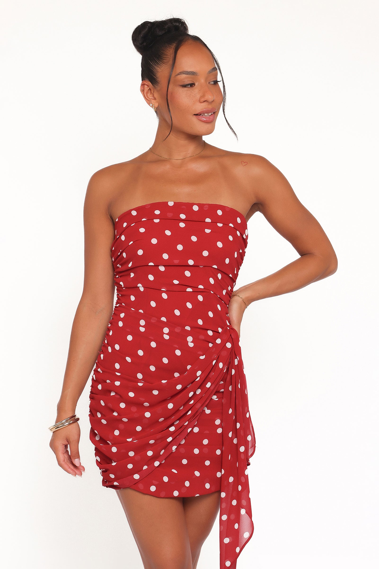 Petal and Pup USA DRESSES Kristen Strapless Mini Dress - Red Polka Dot
