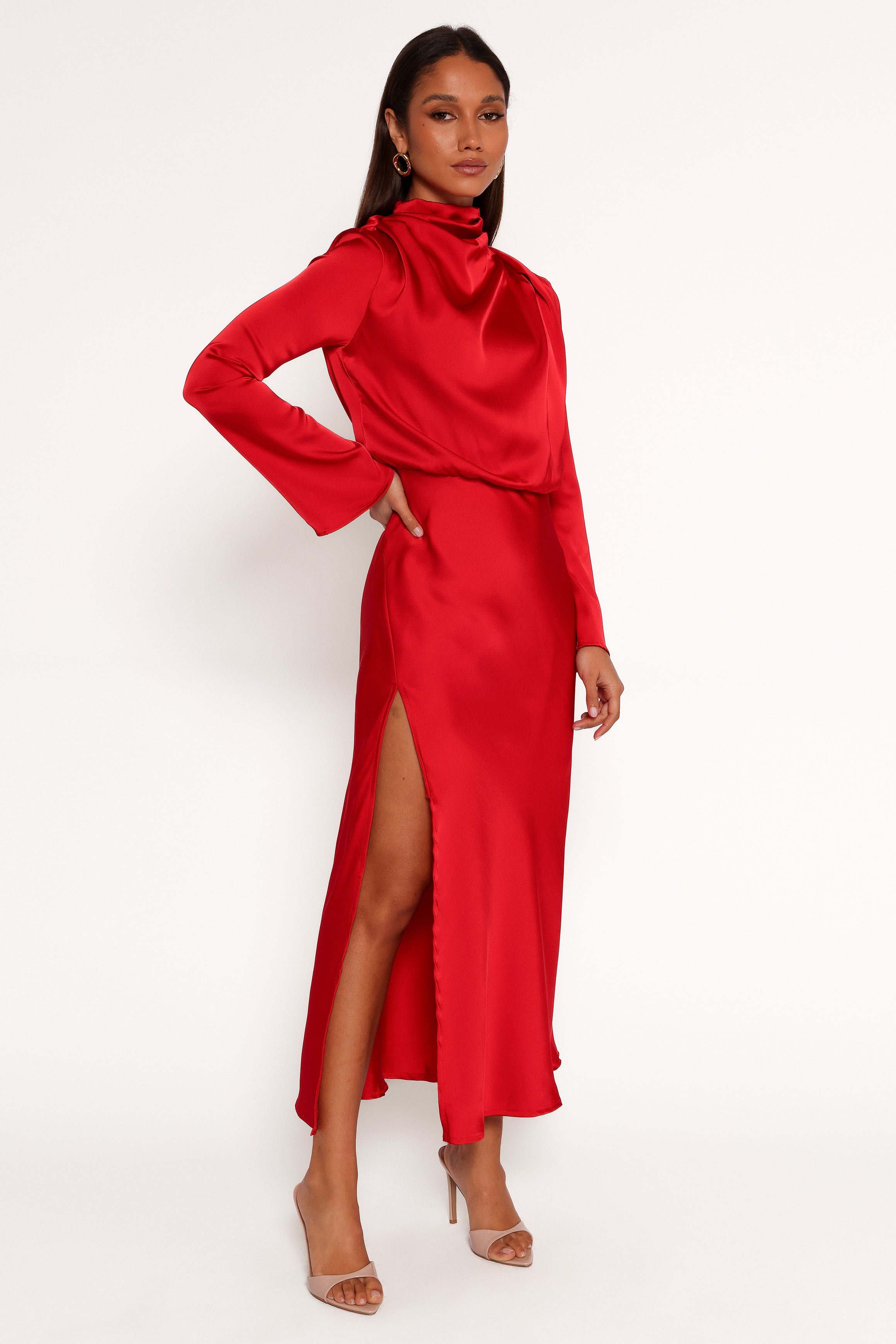 Kristyn Long Sleeve Midi Dress - Red | Petal & Pup USA Kristyn Long Sleeve Midi Dress - Red | Petal & Pup USA